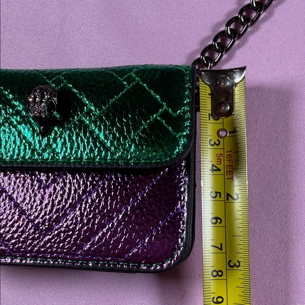 Kurt Geiger Micro Metallic Green and Purple Quilted Chain Shoulder Bag - Picture 6 of 7